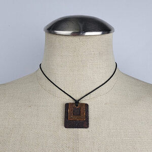 Hammered Copper Square Pendant Necklace 925 Clasp